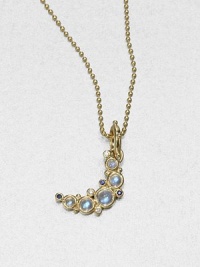 A celestial design featuring royal blue moonstones, diamonds and sapphires set in 18k gold. Royal blue moonstonesDiamonds, .045 tcwSapphires18k goldPendant size, about 1Fixed baleMade in ItalyPlease note: Chain sold separately. 