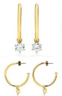 Juicy Couture Earrings Solitaire Charmy Hoops w Crystal Solitaire Charm (Gold)