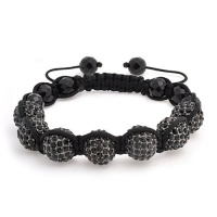 Bling Jewelry Black Crystal Shamballa Inspired Bracelet Black Faceted Onyx 12mm