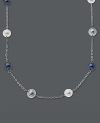 Elegance and refinement. This delicate illusion necklace features multicolored cultured freshwater pearls (7 mm) in white, grey, and blue hues. Chain crafted in 14k white gold. Approximate length: 17 inches.