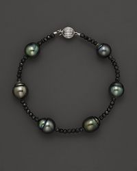 14K White Gold Tahitian Pearl and Black Spinel Bracelet