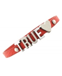 Show your true feelings. This mini affirmation bracelet from BCBGeneration, crafted from coral PVC and silver-tone mixed metal, is an accessory you're sure to love. Approximate length: 8 inches.