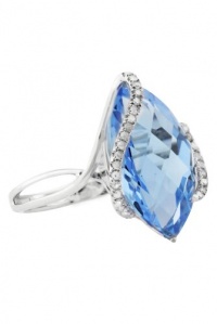 Effy Jewlery 14K White Gold Blue Topaz & Diamond Ring, 7.27 TCW Ring size 7