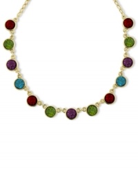 A cool drink of color. 2028's strand necklace incorporates colorful czech stones set in circular pendants. Crafted in gold tone mixed metal. Approximate length: 16 inches + 3-inch extender.