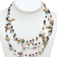 3-Row Multi-Color Genuine Freshwater Pearl Necklace 16 With A Lobster Clasp