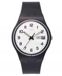 Forever in style: a classic Swatch watch in black and white from the Once Again collection.