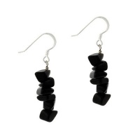 Genuine Onyx Stone Sterling Silver Dangle Chip Earrings