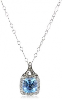 Badgley Mischka Fine Jewelry White and Champagne Diamonds Cushion Cut Blue Topaz Pendant Necklace