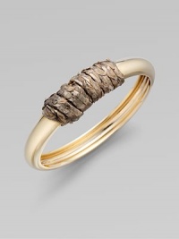 A stunning piece with wrapped snake skin. 14K goldplated Slip-on style Diameter, about 2¼ Made in USA 