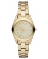 A feminine silhouette defines this golden watch from DKNY.