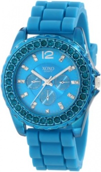 XOXO Women's XO8043 Rhinestone Accent Turquoise Silicone Strap Watch