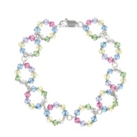 Sterling Silver and Pastel Swarovski Crystallized Elements 11 Open Circle Link Bracelet, 7.5