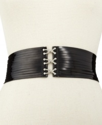 Flatter your curves with this wide stretch belt from Steve Madden. Creates instant appeal with a silver tone hook and eye closure at the front.