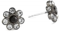 1928 Jewelry Black Crystal Flower Button Earrings