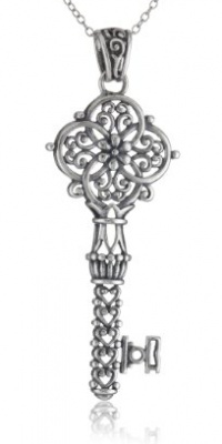 Sterling Silver Filigree Key Pendant, 18