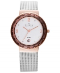 Durable mesh and faceted glass add both style and toughness to this Skagen Denmark watch.