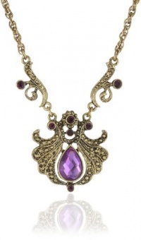 1928 Jewelry Deep Siberian 16 Gold-Tone Amethyst Faceted Adjustable Pendant Necklace