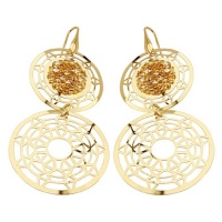 .925 Sterling Silver and 14K Gold Coated Kaleidoscope Hanging Jewel Encrusted Earrings with Fishhook