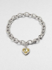 A sweet style with a textured sterling silver link chain and a canary crystal heart charm. Canary crystalSterling silverLength, about 7.5Lobster clasp closureImported 