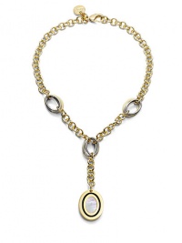 THE LOOKOval bull's eye design and contrasting linksMother of pearl and enamel details18k electroplated gold and stainless steel linksLobster clasp with logo charmTHE MEASUREMENTPendant drop, about 2¾Length, about 17ORIGINMade in Italy