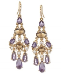 Elegance that drops from the sky. These Carolee chandelier earrings feature tiers of glass accents and colorful epoxy stones. Crafted in 12k gold-plated mixed metal. Approximate drop: 3 inches.