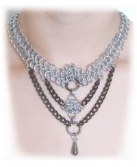 Raven Chainmail Necklace in Steel, Gunmetal and Hematite