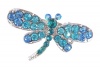 Hair Clip - H11 - Crystal Dragonfly - Med Size (1-5/8x 1) - Alligator Clip Style ~ Aqua and Blue Zircon on Silvertone Metal