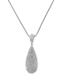 Stunning in silver tone. This necklace from Vince Camuto is crafted from silver-tone mixed metal with a teardrop pendant adorned with sparkling glass pave crystal accents for a shining touch. Approximate length: 18 inches. Approximate drop: 2 inches.