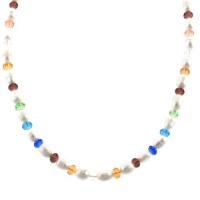 Sterling Silver Freshwater Cultured Pearl and Multiple-Colored Crystal Necklace, 18+2 Extender