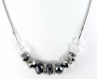 Nine West Necklace, Silver-Tone Chain Jet and Clear Bead with Crystal Rondelles Frontal Necklace