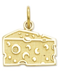 Wine and cheese? Yes please! This adorable Swiss cheese charm features a textured surface and cute design, perfect for the dairy fanatic. Crafted in 14k gold. Chain not included. Approximate length: 3/5 inch. Approximate width: 3/5 inch.