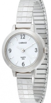 Carriage Women's C7A241 Silver-Tone Round Case White Dial Silver-Tone Stainless Steel Expansion Band Watch