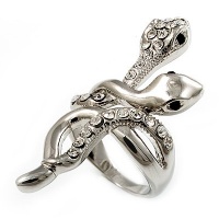 Diamante Rhodium Plated Swirl Snake Ring