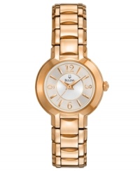 Rosy warmth lends casual sophistication to this darling timepiece from Bulova.