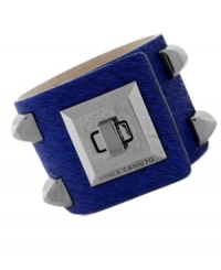 Bold and beautiful. Vince Camuto makes a statement with this bracelet featuring pyramid stud accents crafted from hematite tone mixed metal and a turnlock closure. Bracelet crafted in blue pony hair. Approximate length: 8 inches.