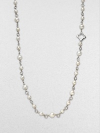 From the Bijoux Collection. A textured chain of sterling silver is illuminated by glistening pearls; wear it long or doubled-up for ultimate versatility.Cultured freshwater, naturally colored pearls Sterling silver Chain length, about 40 Toggle clasp Imported