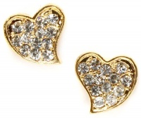 Adorable Gold Tone Sparkling Clear Crystal Embellished Heart Stud 1/2 Stud Earrings