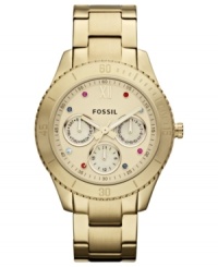 Drops of bright color take this golden watch from Fossil's Stella collection to beautiful heights.