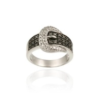 Sterling Silver Black Diamond Accent Belt Buckle Ring