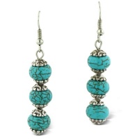 Trendy Three Stone Turquoise Drop Dangle Earrings