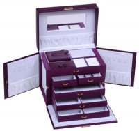 SHINING IMAGE LARGE PURPLE LEATHER JEWELRY BOX / CASE / STORAGE / ORGANIZER WITH TRAVEL CASE AND LOCK