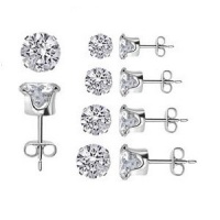 Classic 5 Peace Sparkling 3mm 4mm 5mm 6mm & 7mm Clear Round Cubic Zirconia 925 Sterling Silver Stud Earring Set, Nickle Free. Includes free gift box.