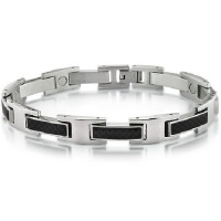 Mens Stainless Steel and Carbon Fiber Magnetic Bracelet 8 3/4 inch