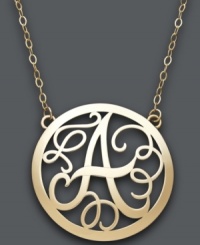 Looking for the perfect personalized gift? This stunning, letter A scroll pendant will do just the trick. Setting and chain crafted in 14k gold. Approximate length: 17 inches. Approximate drop: 1 inch.