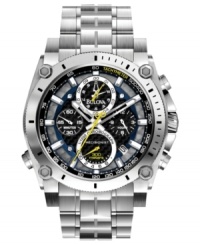 Structured design built to finish the job, by Bulova. This Precisionist collection watch features a continuously sweeping second hand to keep time accurate to ten seconds a year.