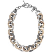 MICHAEL Michael Kors Open Link Safari Horn Pavé Necklace, Silver, 17