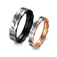 Stainless Steel Love I Will Always Be with You Couples Promise Rings Mens Ladies Wedding Bands with Cubic Zirconia