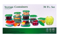 30 Piece Plastic Food Container Set - 15 Plastic Storage Containers with Green Lids