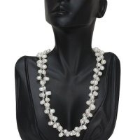 17 White Twist Genuine Freshwater Pearl & Crystals Necklace