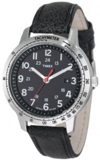 Timex Men's T2N639 Weekender Sport Black Dial Black Distressed Leather Strap Watch